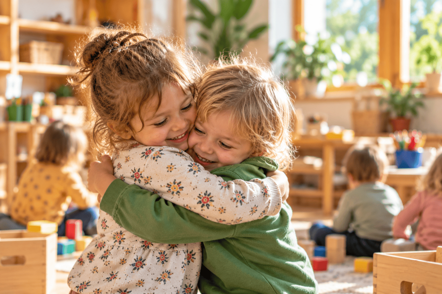 Petit câlin entre deux enfants